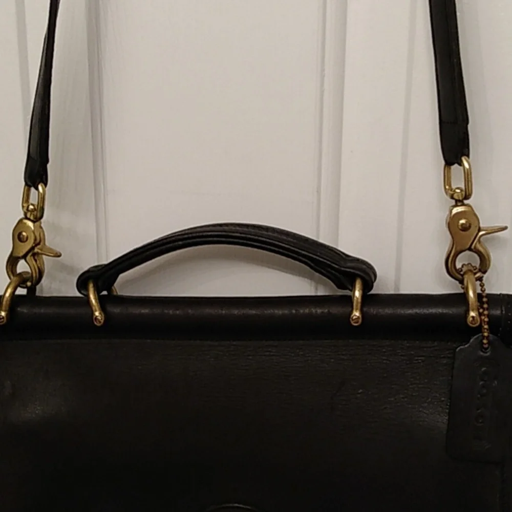 Coach Black Leather Top-Handle Crossbody with Gold Hardware